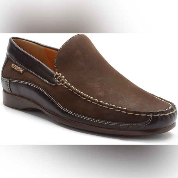 Mephisto Baduard Slip-On Loafer Dark Brown Nubuck/Black Calf Leather - Picture 1 of 11